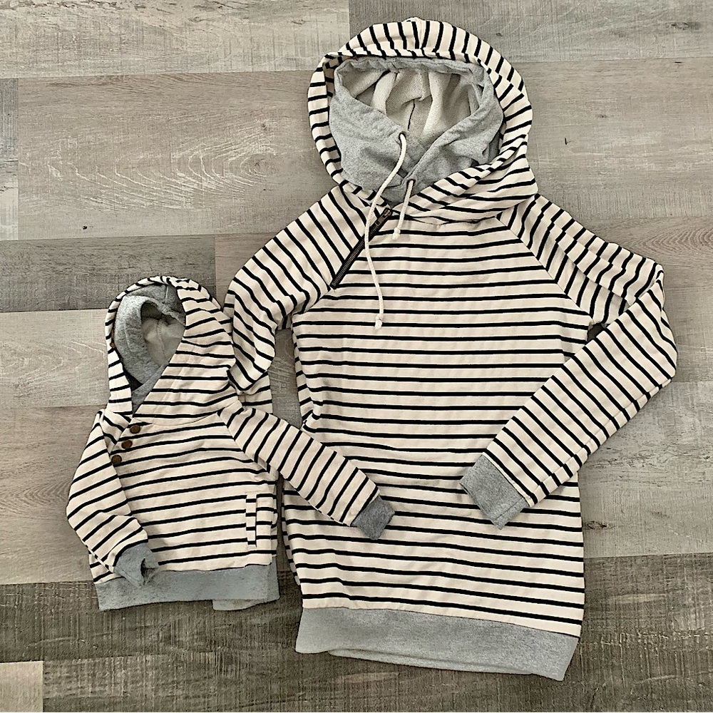 AMPERSAND AVE Striped Black and White Hoodie Set